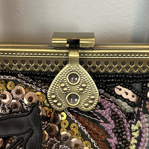 Chicos Boho Purse Beaded Feathers Flowers Whimsical Woodsy Fairy Romantic Sequin - Picture 2 of 15